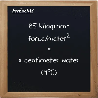 Example kilogram-force/meter<sup>2</sup> to centimeter water (4<sup>o</sup>C) conversion (85 kgf/m<sup>2</sup> to cmH2O)